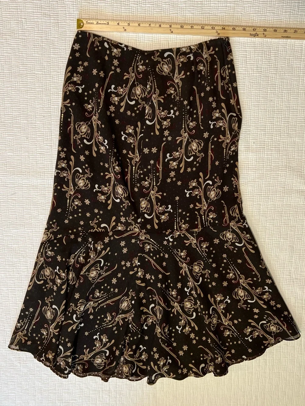 Brown Reversible Floral/polka dot Mermaid Midi Skirt